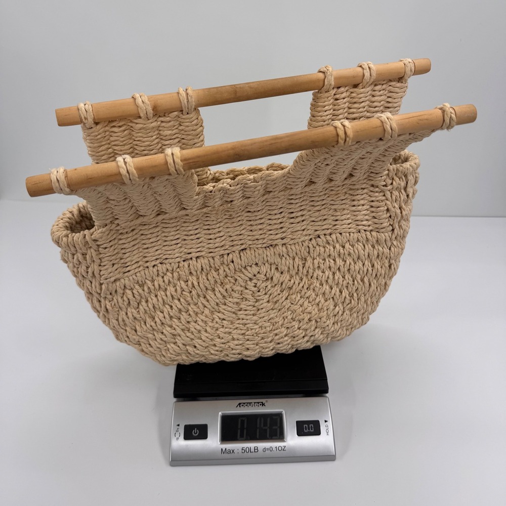 Woven Straw Tote Bag Half Moon Wooden Handle Beige Boho Summer Handbag Unbranded - Picture 12 of 12